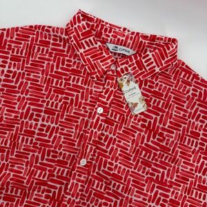 CUPSHE Red White Brush Stroke Print Short Sleeve Button Up Shirt Womens large